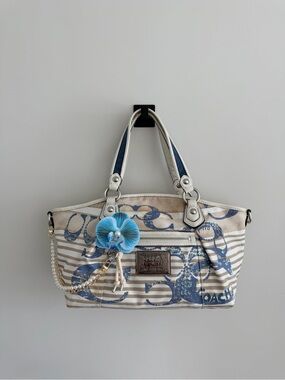 vintage Coach Poppy Striped Sequin Shoulder Tote Bag